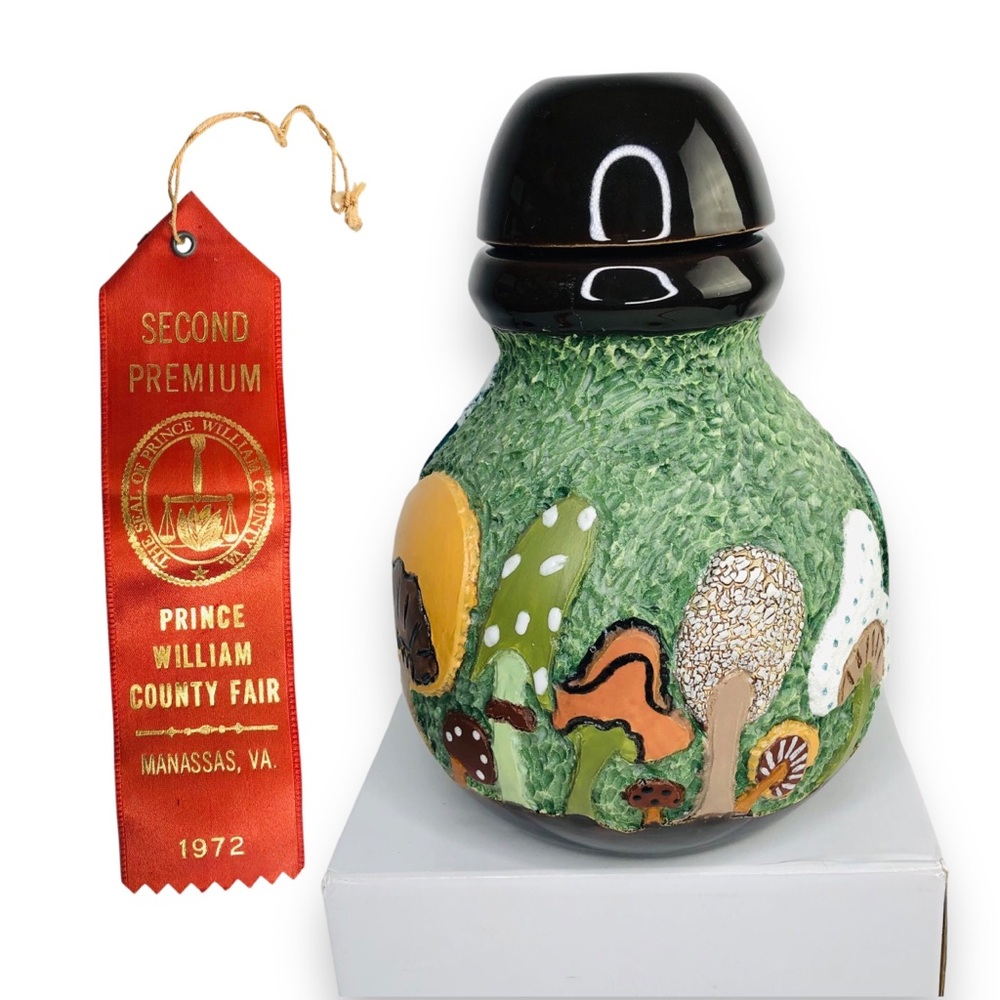 VTG 70s 2nd Prize Mushroom Pot Jar Canister Vase Glaze Texture Lid By Clara Lou